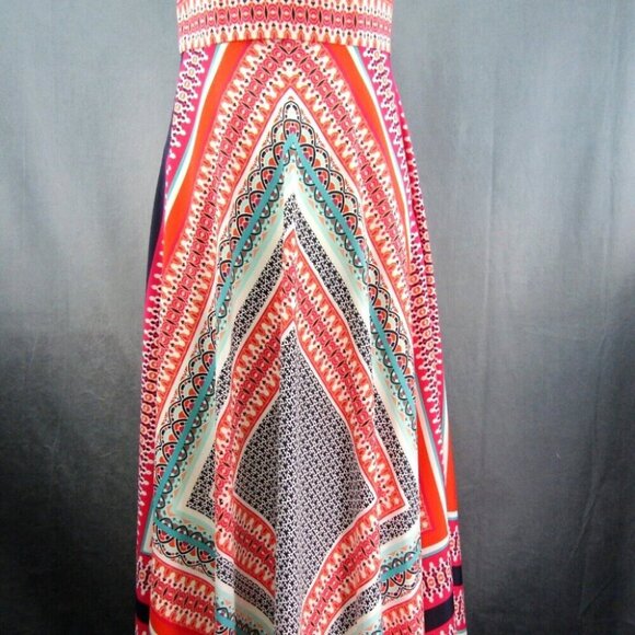 Eliza J Scarf Print Crepe De Chine Maxi Dress Size 2 Petite Sleeveless Tie Neck - Picture 3 of 10
